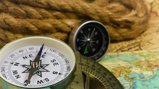 Vintage compass with rope