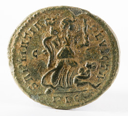 Ancient Roman copper coin of Emperor  Constantinus I Magnus. Reverse.
