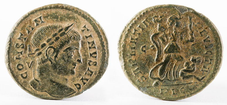 Ancient Roman copper coin of Emperor  Constantinus I Magnus.