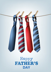 Happy Father's Day Background With A Colorful Ties On Rope. Vector illustration
