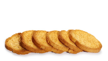 pile rusks with wholewheat flour, bread sliced isolated on white background