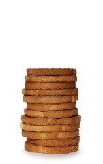 pile rusks with wholewheat flour, bread sliced isolated on white background