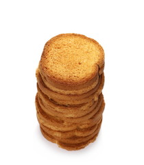 pile rusks with wholewheat flour, bread sliced isolated on white background