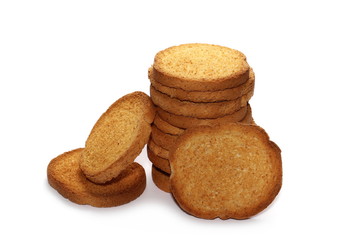 pile rusks with wholewheat flour, bread sliced isolated on white background