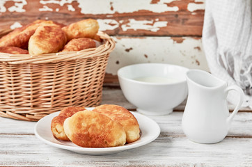 Russian pirozhki. Fried patties stuffed with rice, egg and dill,horizontal