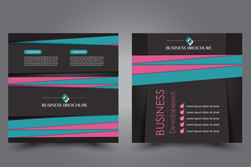 Square flyer template. Brochure design. Annual report poster. Leaflet cover. For business and education. Vector illustration. Black, pink, and blue color.