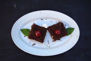 delicious cheesecake with fresh sweet cherries    on a plate