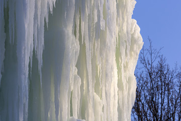 Icicles of ice in the winter of a frozen waterfall 