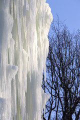 Icicles of ice in the winter of a frozen waterfall 