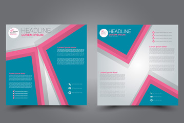 Square flyer template. Brochure design. Annual report poster. Leaflet cover. For business and education. Vector illustration. Blue and pink color.