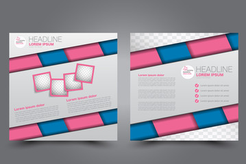 Square flyer template. Brochure design. Annual report poster. Leaflet cover. For business and education. Vector illustration. Blue and pink color.