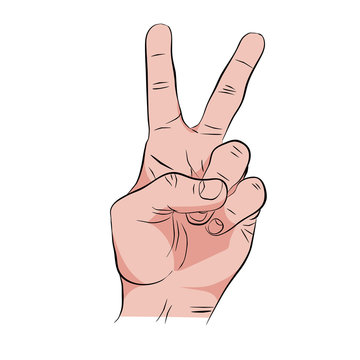 Peace or V shape hand gesture vector flat isolated icon
