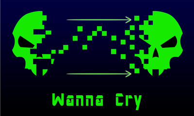 Wanna Cry Data Theft Skull. Malicious Code Hacker. Data Breach Security Confidential Cybercrime Concept Illustration vector.