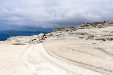 Sarakiniko Beach located on the north shore of the island of Milos. Cyclades Islands, Greece