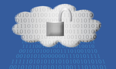 Data security breach in the cloud represented by open lock. Cloud Hacking, Information Leak Concept Illustration.
