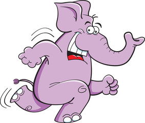 Cartoon illustration of a running elephant.