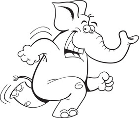 Black and white illustration of a running elephant.