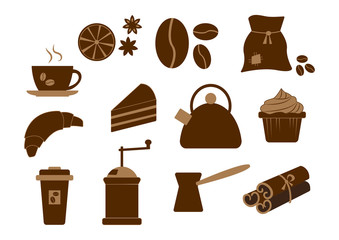 Colored set on coffee theme, vector illustration