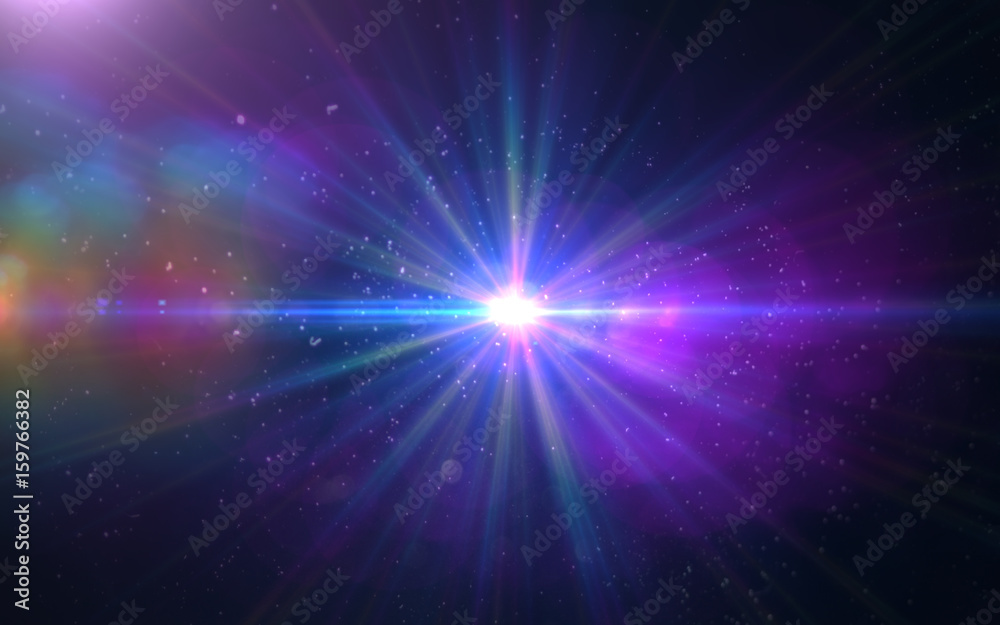 Wall mural abstract design natural lens flare and rays background.abstract lens flare effect in space with hori