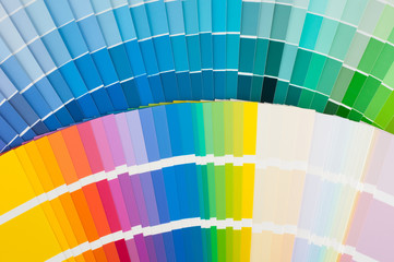 Fans with color palette, guides of acrylic paint samples