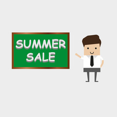 The businessman at the board. Summer sale on the board