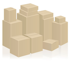 Moving boxes, symbolic for WE ARE MOVING or WE HAVE MOVED - packing case vector illustration on white background.
