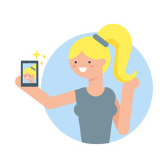 Girl taking selfie with smartphone vector illustration