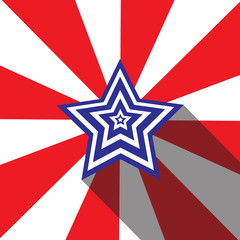 A white-blue star with the shadow on a white-and-red striped background is a flat illustration for the national American holiday - Independence Day of the USA