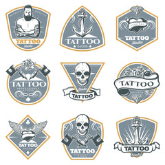 Fototapeta premium Colored Tattoo Studio Labels Set