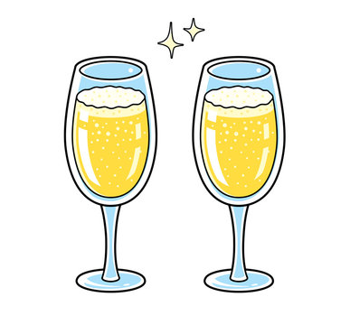 Two champagne sparkling wine glasses isolated.