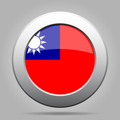 Fototapeta premium Flag of Taiwan. Shiny metal gray round button.