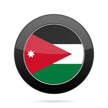 Flag of Jordan. Shiny black round button.