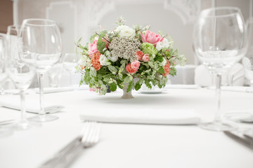 Beautifully organized event - served banquet tables ready for guests