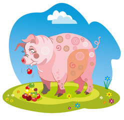 Funny cartoon pig