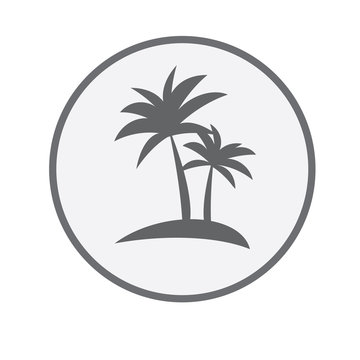 Black silhouette of palm trees in a circle, flat vector. Tropical beach, vector illustration. Logo of a palm tree in a circle