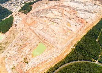 Aerial view to Kaznejov kaoline quarry. It is biggest quarry of its kind in Europe. Heavy industry...