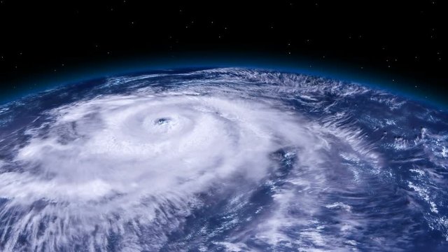 Hurricane storm tornado over the Earth from space, satellite view. Zoom