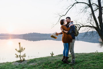 Couple in love, traveling with a map