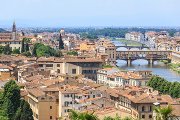 Fototapeta na wymiar Florence - view of the River Arno, Ponte Vecchio bridge and other bridges 
