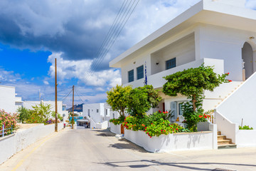 Fototapeta na wymiar Traditional Greek style architecture in Pollonia town on Milos island, Cyclades, Greece