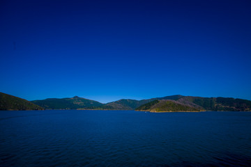 Amazing view from seen from ferry from north island to south island, in New Zealand