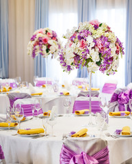 Table set for wedding or another catered event dinner.