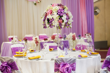Table set for wedding or another catered event dinner.