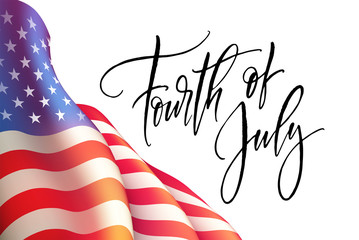 Fourth of July Independence Day poster or card template with american flag. Vector illustration