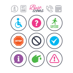 Attention caution icons. Information signs.