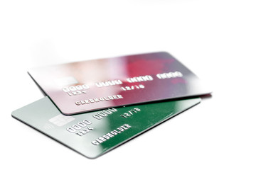 business with credit cards on office desk white background close up