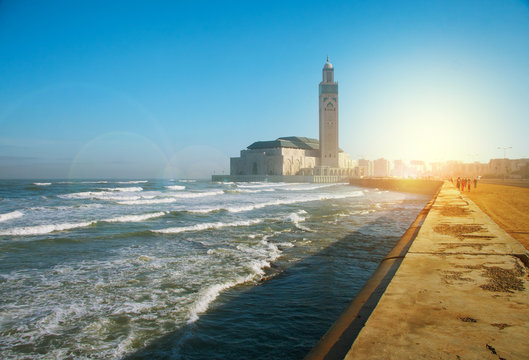 scenic view of Hassan ii mosque in front of the sea