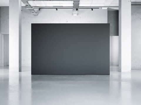 Blank black wall in modern museum. 3d rendering