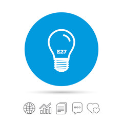 Light bulb icon. Lamp E27 screw socket symbol.