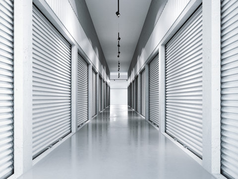 Storage Facilities With White Doors. 3d Rendering